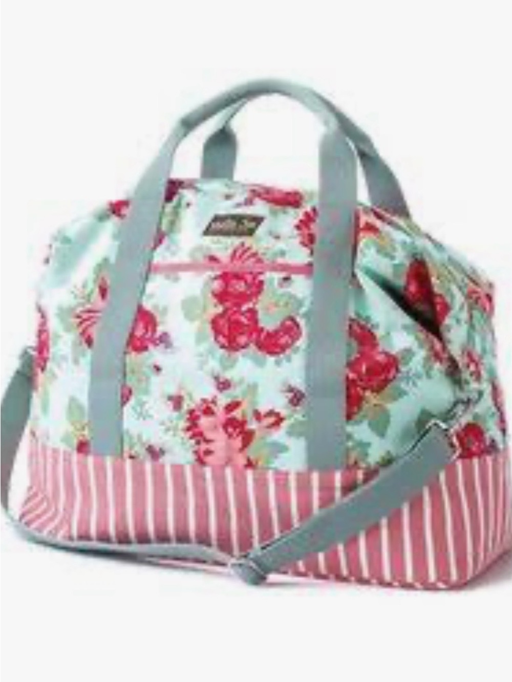 Matilda Jane Run For Roses Floral XL Weekender Travel Duffel in Aqua and Pink